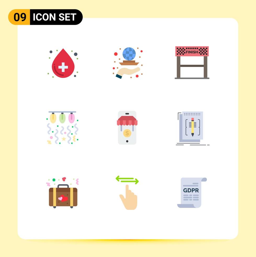 Universal Icon Symbols Group of 9 Modern Flat Colors of love lamp strategy bulb race Editable Vector Design Elements