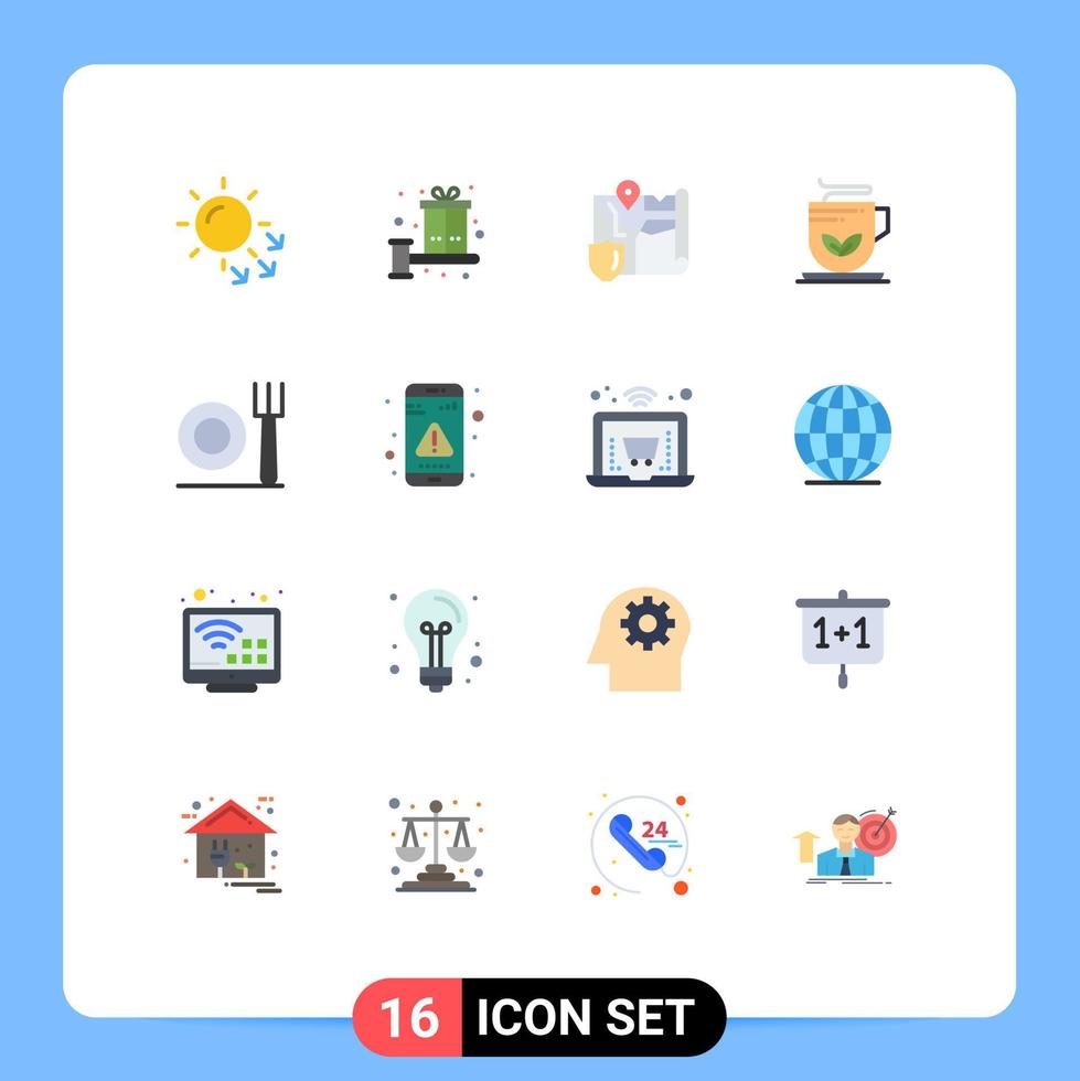 Group of 16 Modern Flat Colors Set for fork tea bonus green security Editable Pack of Creative Vector Design Elements