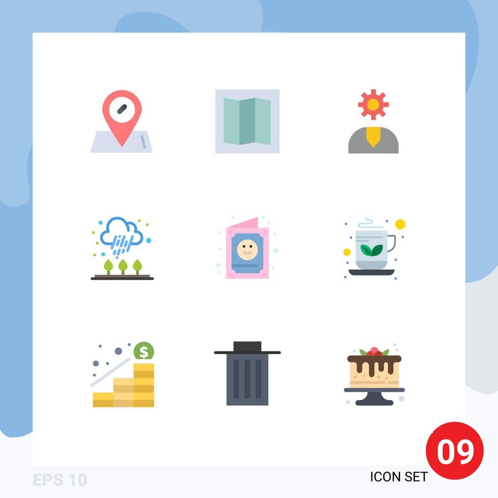 conjunto de 9 iconos de interfaz de usuario modernos símbolos signos para invitación tarjeta de servicio infantil lluvia elementos de diseño vectorial editables vector