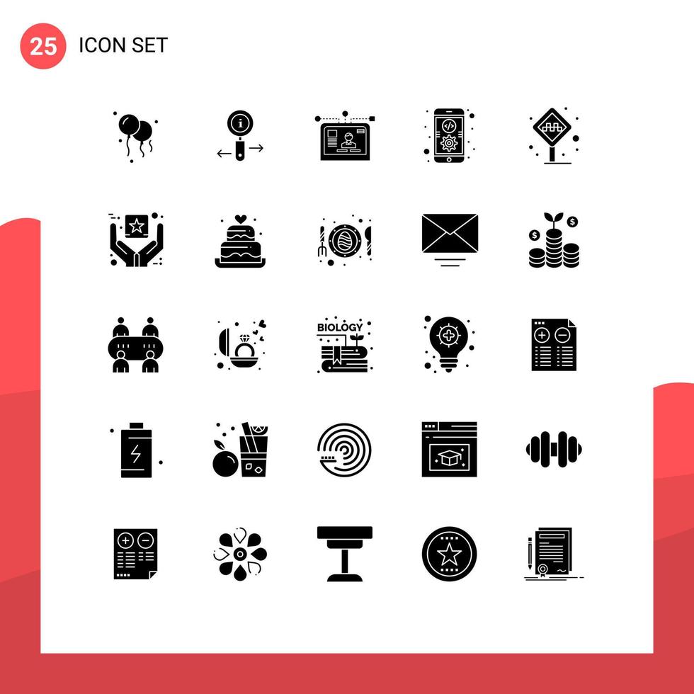 Modern Set of 25 Solid Glyphs Pictograph of stand airport user mobile coding Editable Vector Design Elements