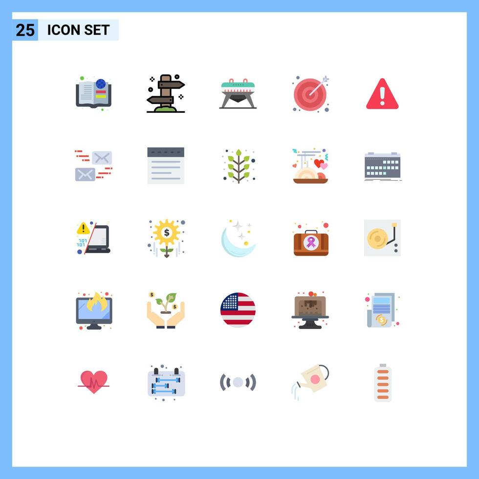 Modern Set of 25 Flat Colors and symbols such as warning alert vacation target arrow Editable Vector Design Elements