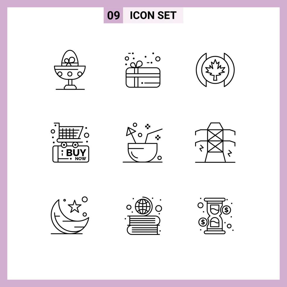 Universal Icon Symbols Group of 9 Modern Outlines of fruit coconut flag shopping buy Editable Vector Design Elements