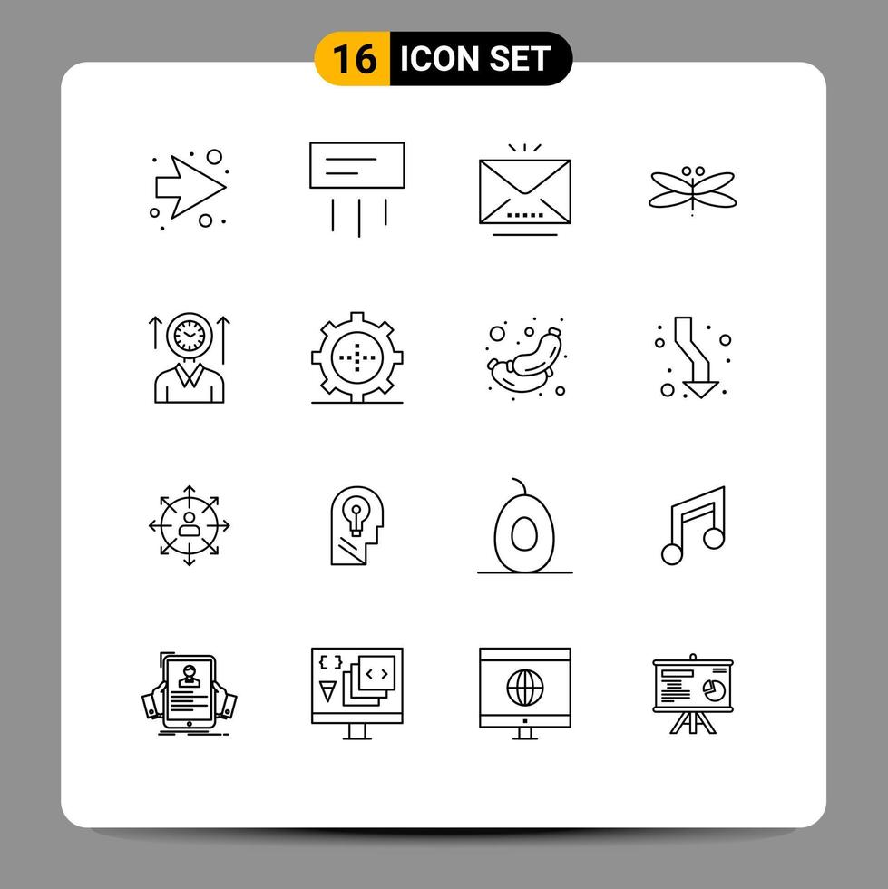 16 Universal Outlines Set for Web and Mobile Applications management spring letter fly dragonfly Editable Vector Design Elements