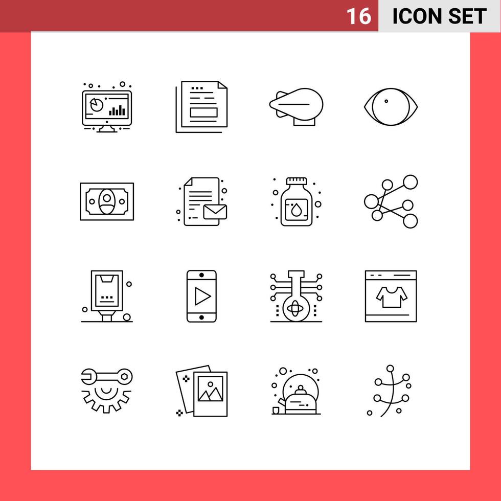 Group of 16 Modern Outlines Set for finance vision invoice human eye Editable Vector Design Elements