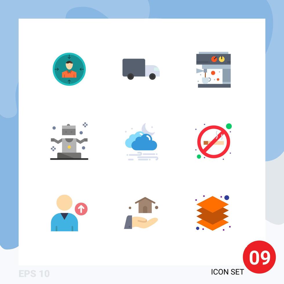 Modern Set of 9 Flat Colors Pictograph of yoga people logistics exercise machine Editable Vector Design Elements