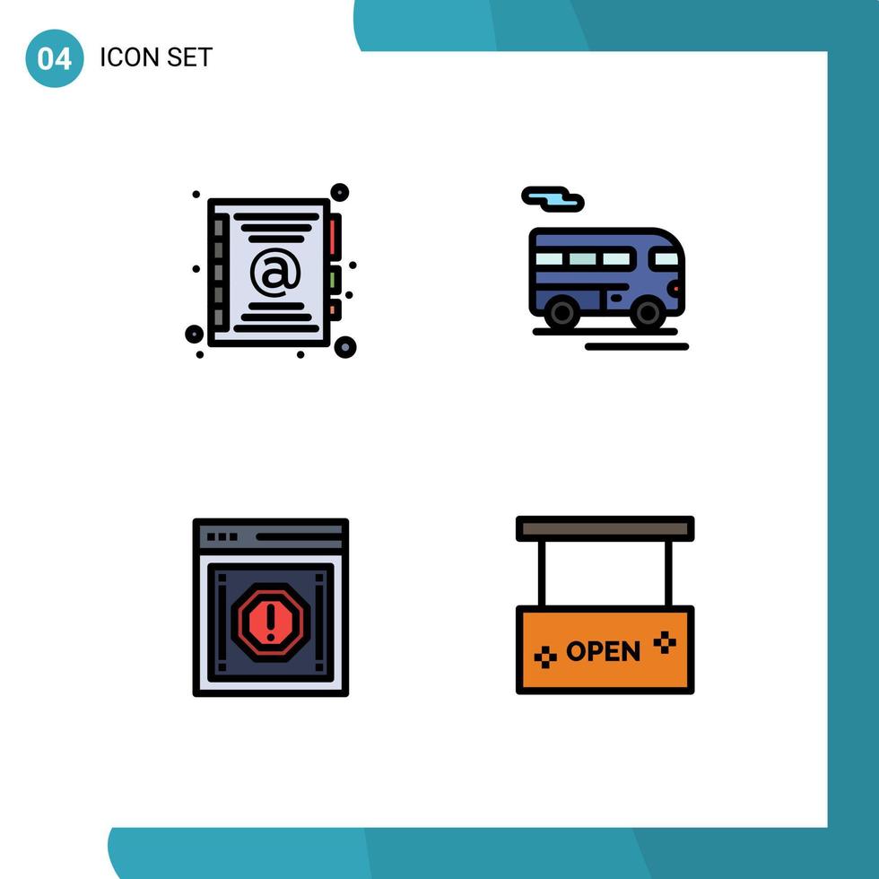 Editable Vector Line Pack of 4 Simple Filledline Flat Colors of address message bus vehicle warning Editable Vector Design Elements