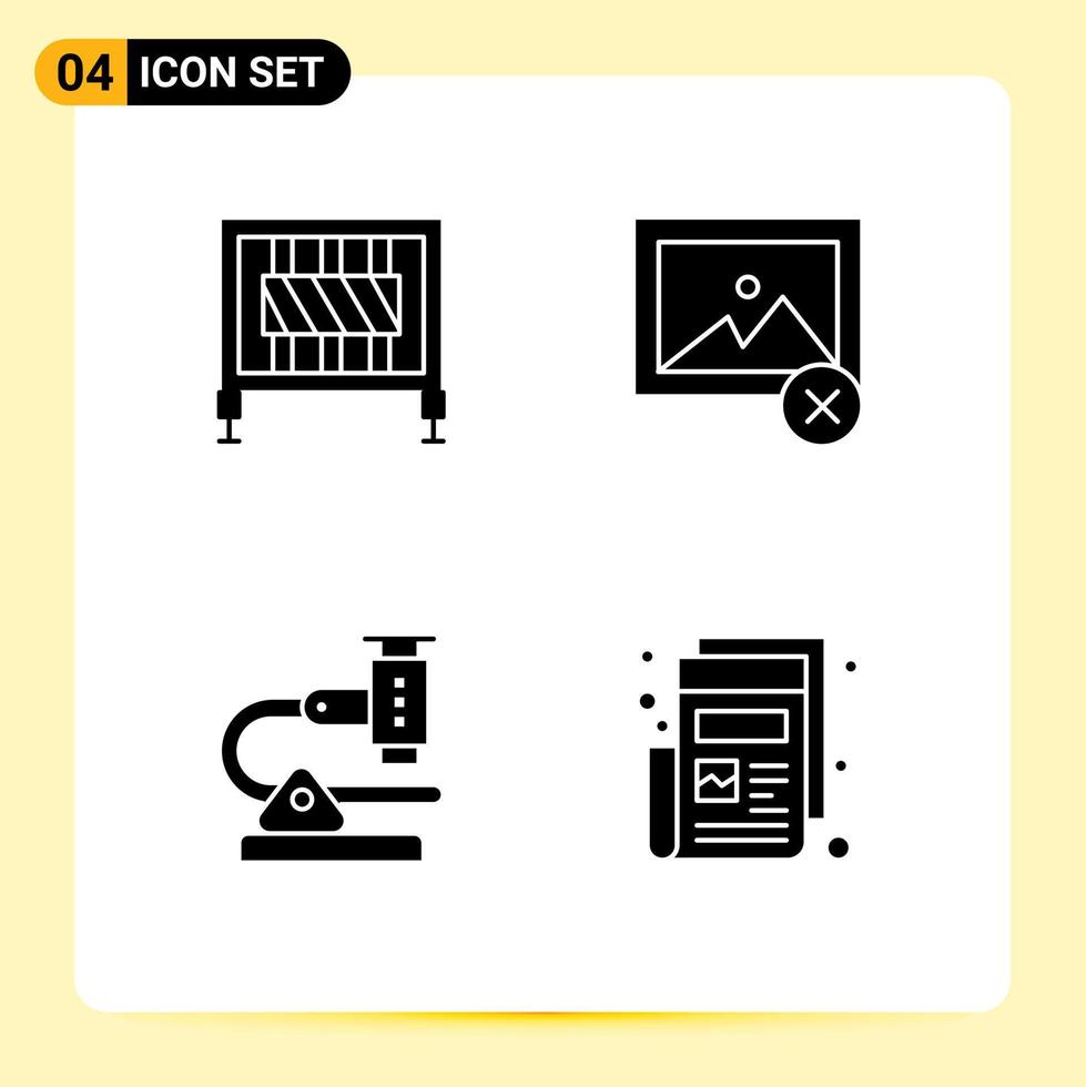Mobile Interface Solid Glyph Set of 4 Pictograms of barrier microbiology signaling photo research Editable Vector Design Elements