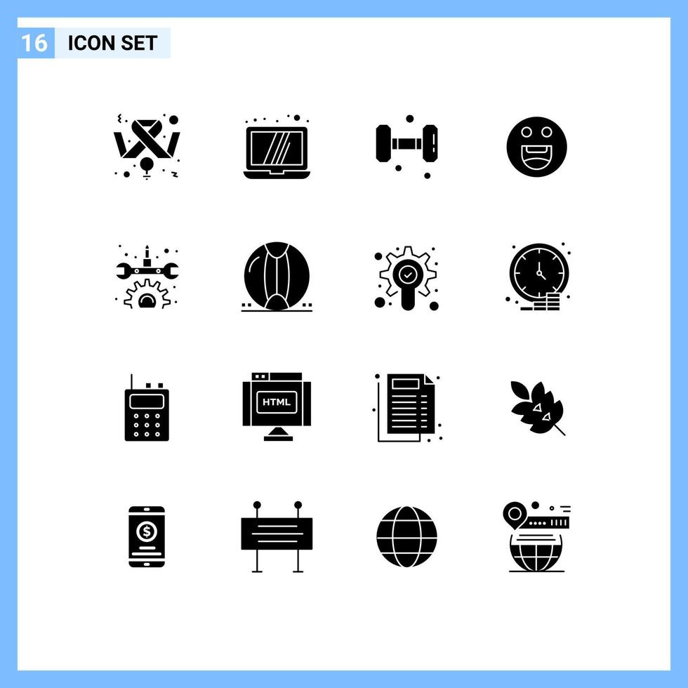 Stock Vector Icon Pack of 16 Line Signs and Symbols for ball maintenance gym gear happy Editable Vector Design Elements