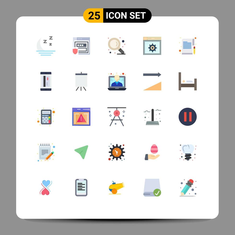 Pictogram Set of 25 Simple Flat Colors of writer editorial find internet setting Editable Vector Design Elements