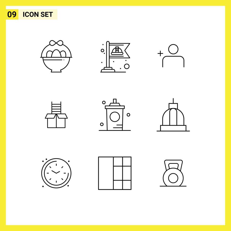 9 Universal Outlines Set for Web and Mobile Applications hot drink instagram coffee success Editable Vector Design Elements