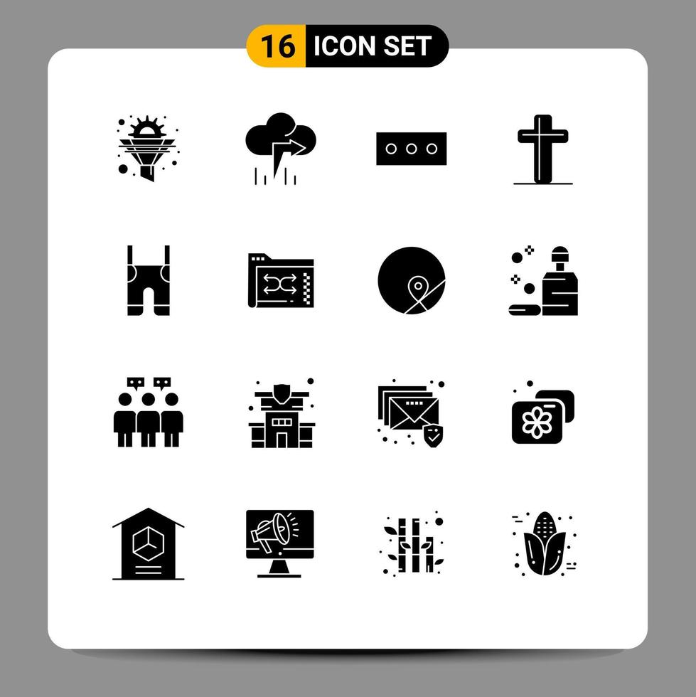 16 Universal Solid Glyphs Set for Web and Mobile Applications pants braces password baby cross Editable Vector Design Elements
