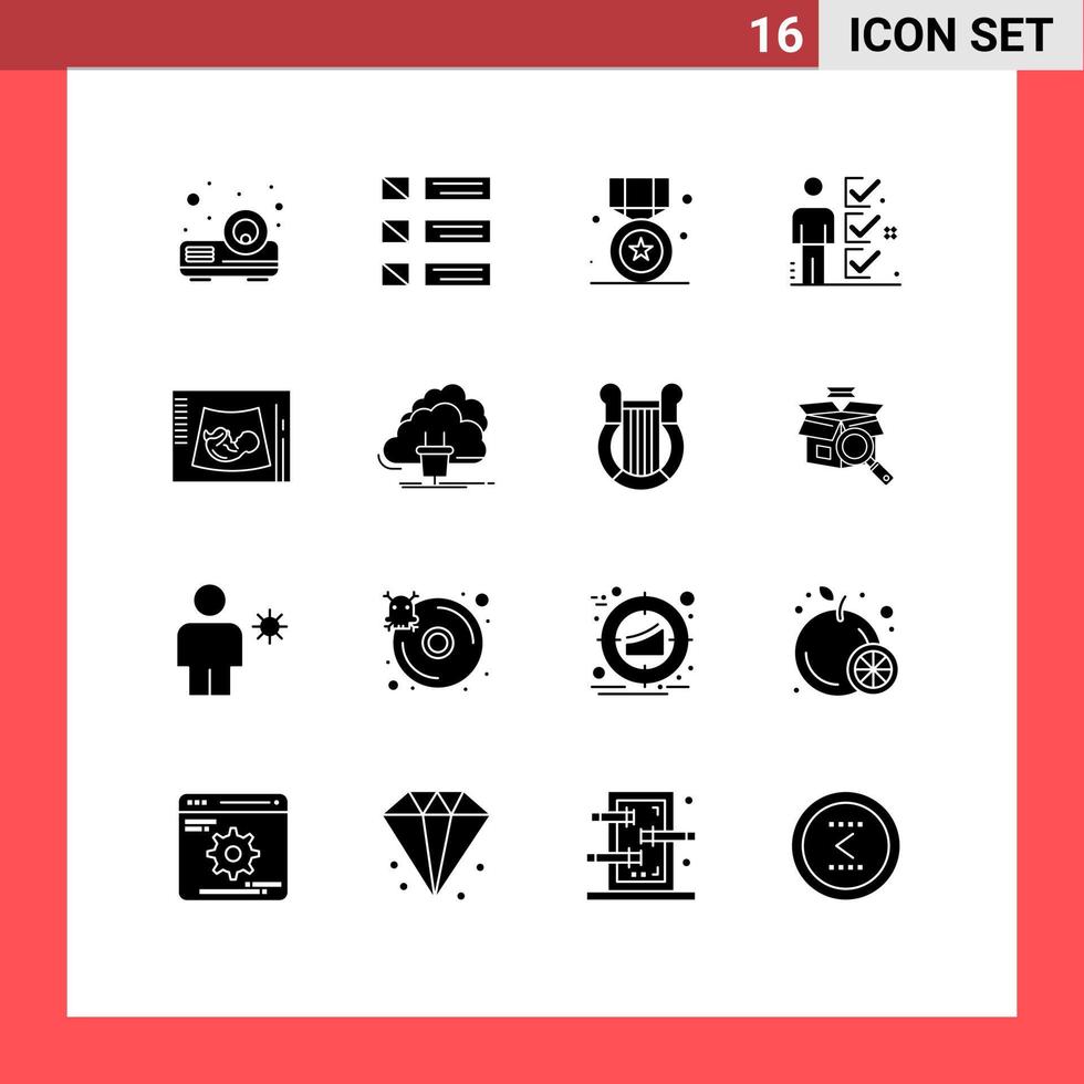 Modern Set of 16 Solid Glyphs Pictograph of man user award job medal Editable Vector Design Elements