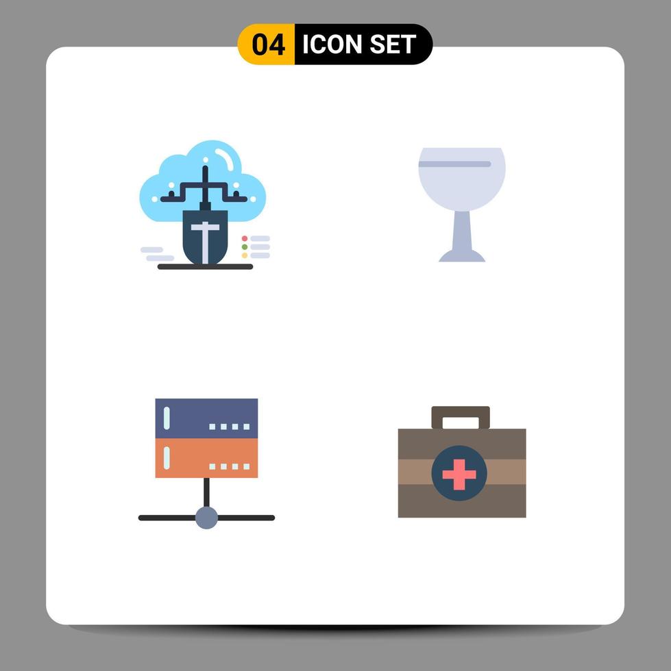 paquete de línea vectorial editable de 4 iconos planos simples de datos de mouse servidor de bebidas en línea elementos de diseño vectorial editables vector