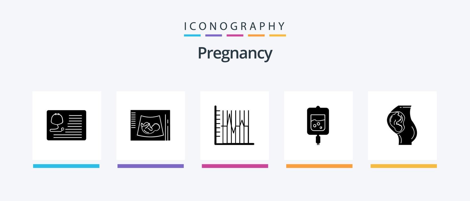 Pregnancy Glyph 5 Icon Pack Including sugar test. blood. baby. recovery. statistics. Creative Icons Design vector