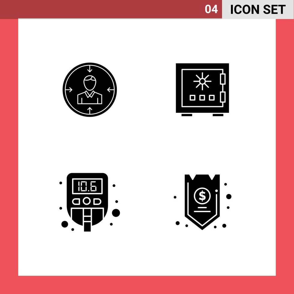 4 Universal Solid Glyph Signs Symbols of target deposit hunting resume safe Editable Vector Design Elements