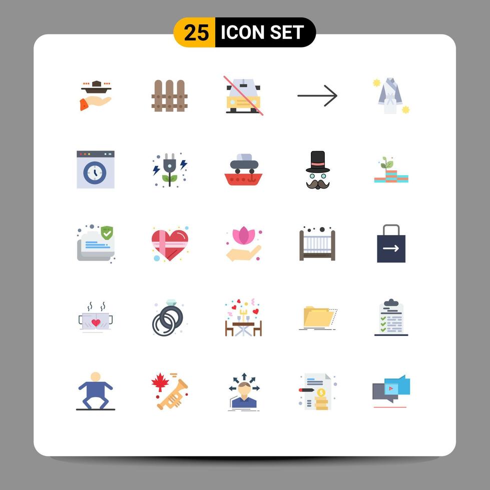 Mobile Interface Flat Color Set of 25 Pictograms of robe bath car right slash Editable Vector Design Elements