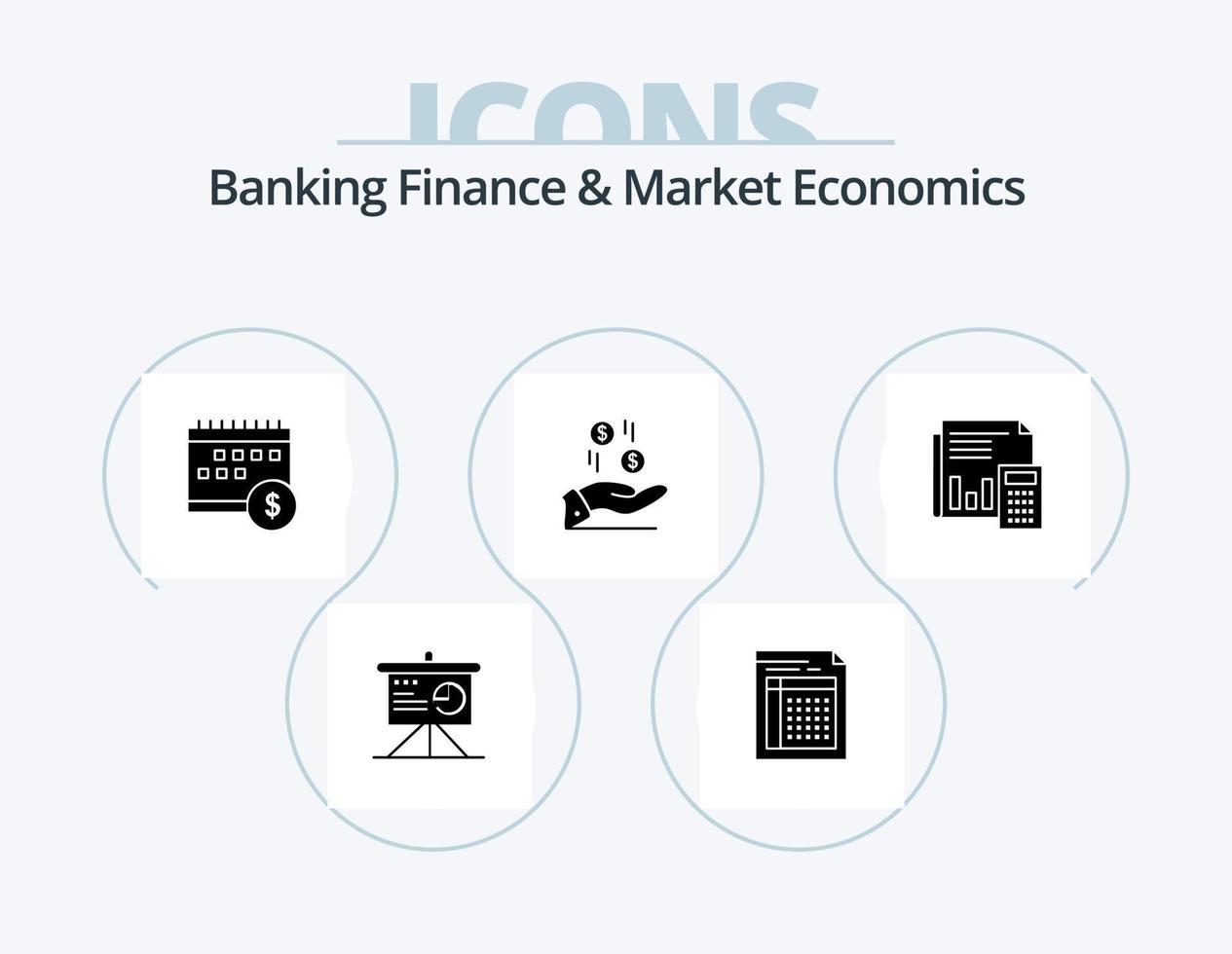 finanzas bancarias y economía de mercado glifo icono paquete 5 diseño de iconos. económico. dinero. formulario. dólar. calendario vector