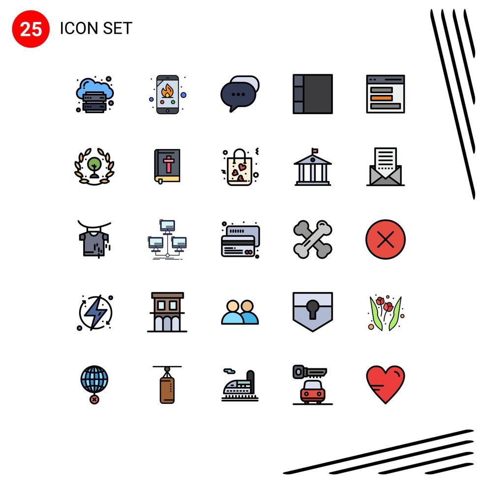 Set of 25 Commercial Filled line Flat Colors pack for interface communication phone layout bubble Editable Vector Design Elements