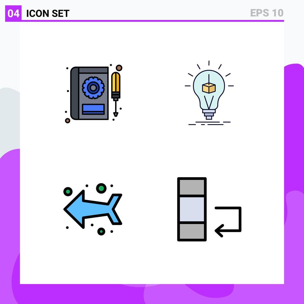 conjunto de 4 iconos de interfaz de usuario modernos signos de símbolos para bombilla de reparación de caja de libro elementos de diseño vectorial editables a la izquierda vector
