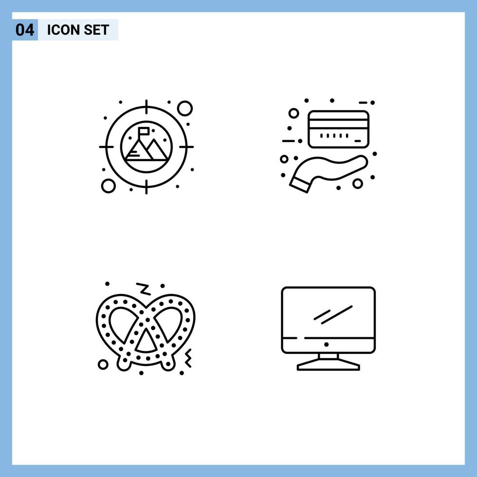 4 Thematic Vector Filledline Flat Colors and Editable Symbols of focus computer card food device Editable Vector Design Elements