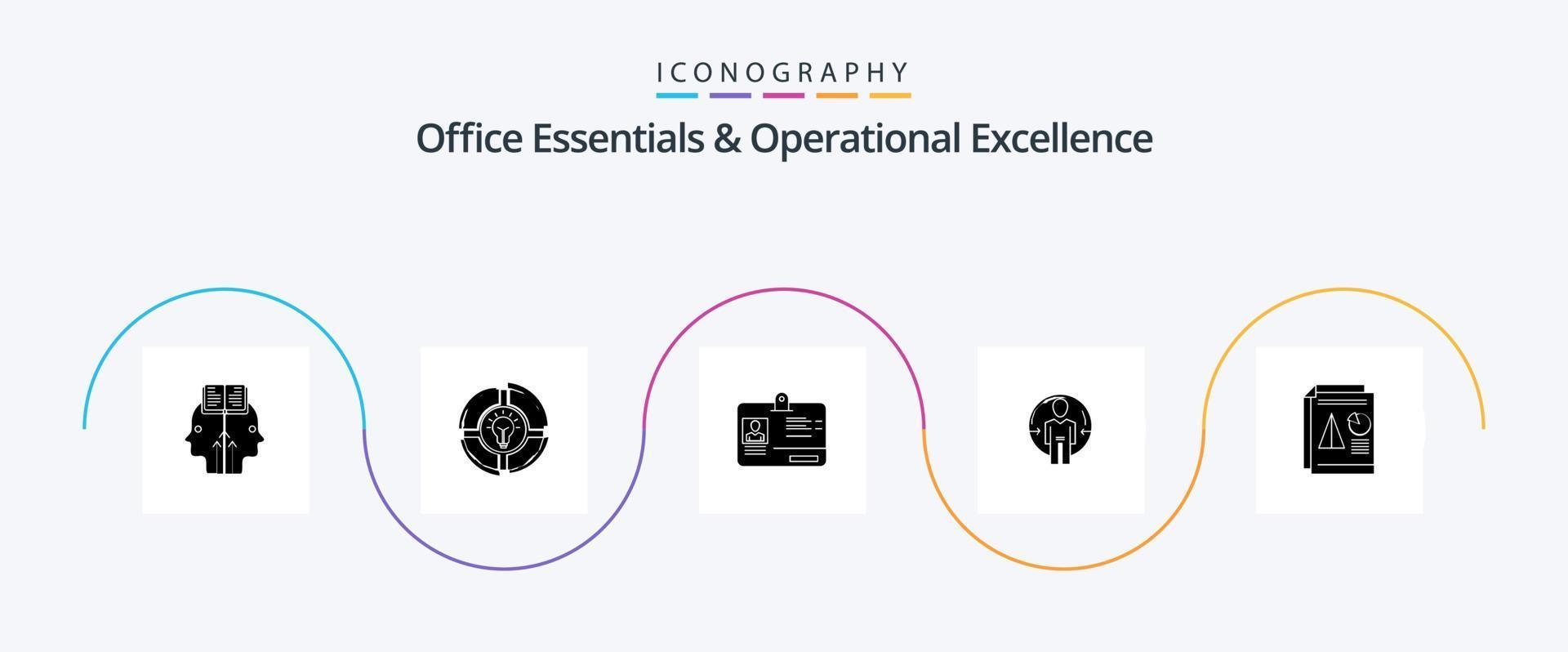 Office Essentials And Operational Exellence Glyph 5 Icon Pack Including identity. login. idea. user. id vector