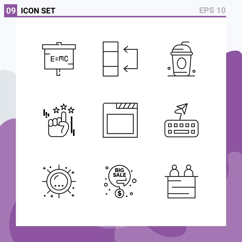 User Interface Pack of 9 Basic Outlines of attach browser cola app stare Editable Vector Design Elements