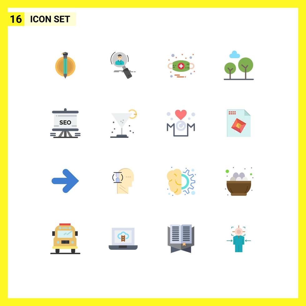 Group of 16 Flat Colors Signs and Symbols for tree cypress tree personal mask allergy Editable Pack of Creative Vector Design Elements