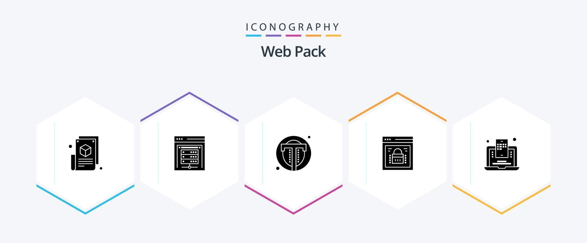 Web Pack 25 Glyph icon pack including web lock. page lock. data storage. information security. user vector