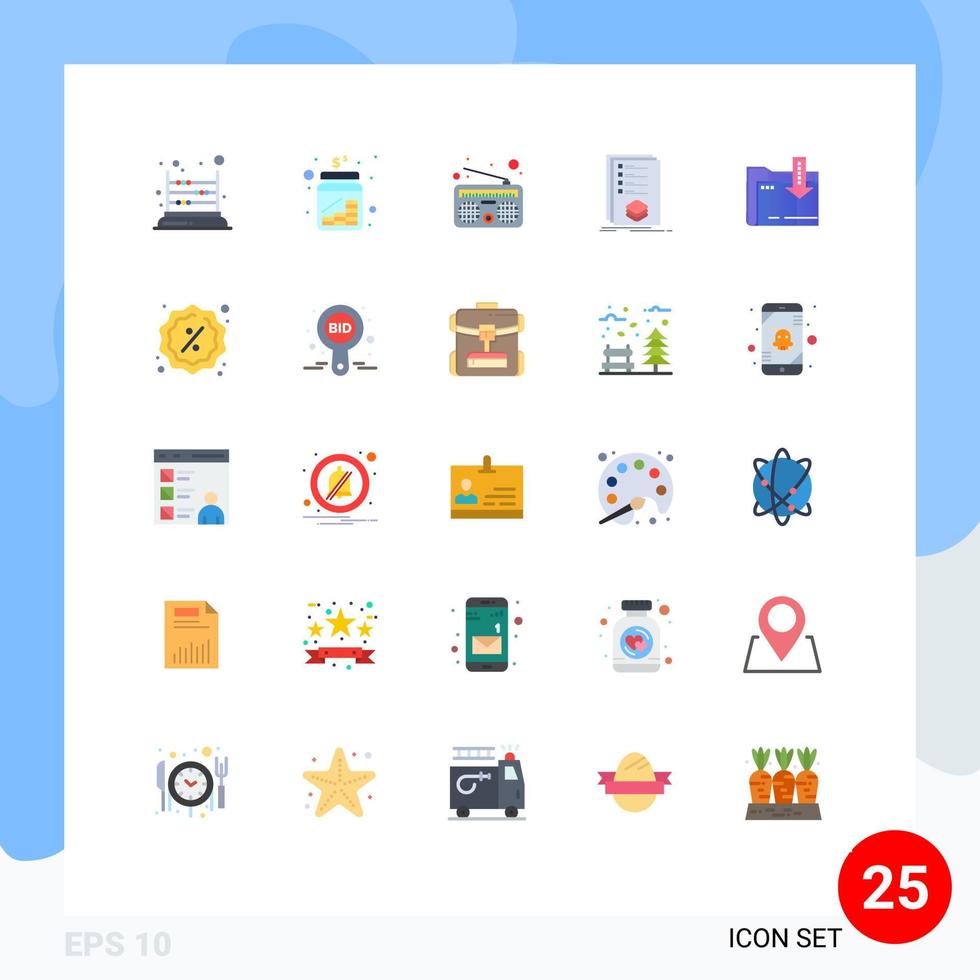 25 Thematic Vector Flat Colors and Editable Symbols of mark list money check radio Editable Vector Design Elements