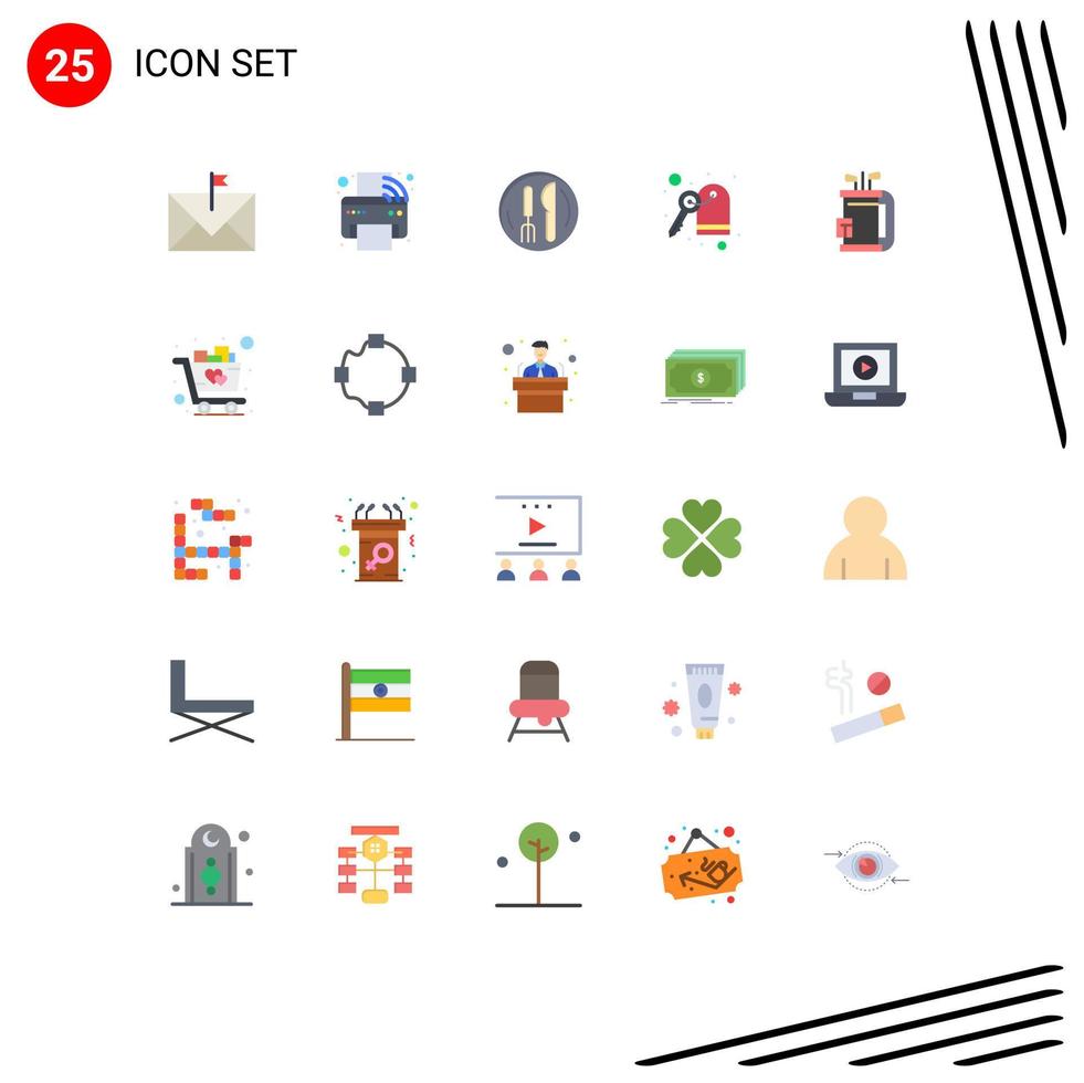 Modern Set of 25 Flat Colors and symbols such as bag key printing machine hotel kneef Editable Vector Design Elements