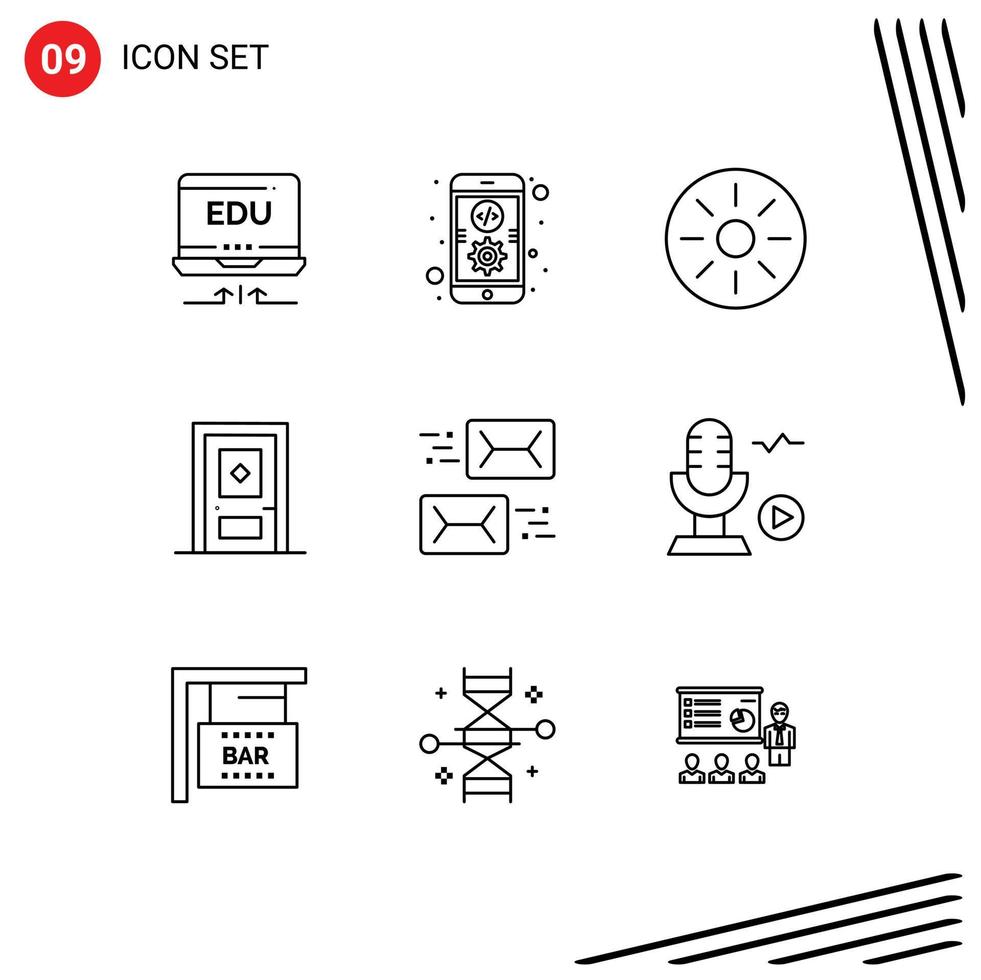Universal Icon Symbols Group of 9 Modern Outlines of communication door drink construction building Editable Vector Design Elements