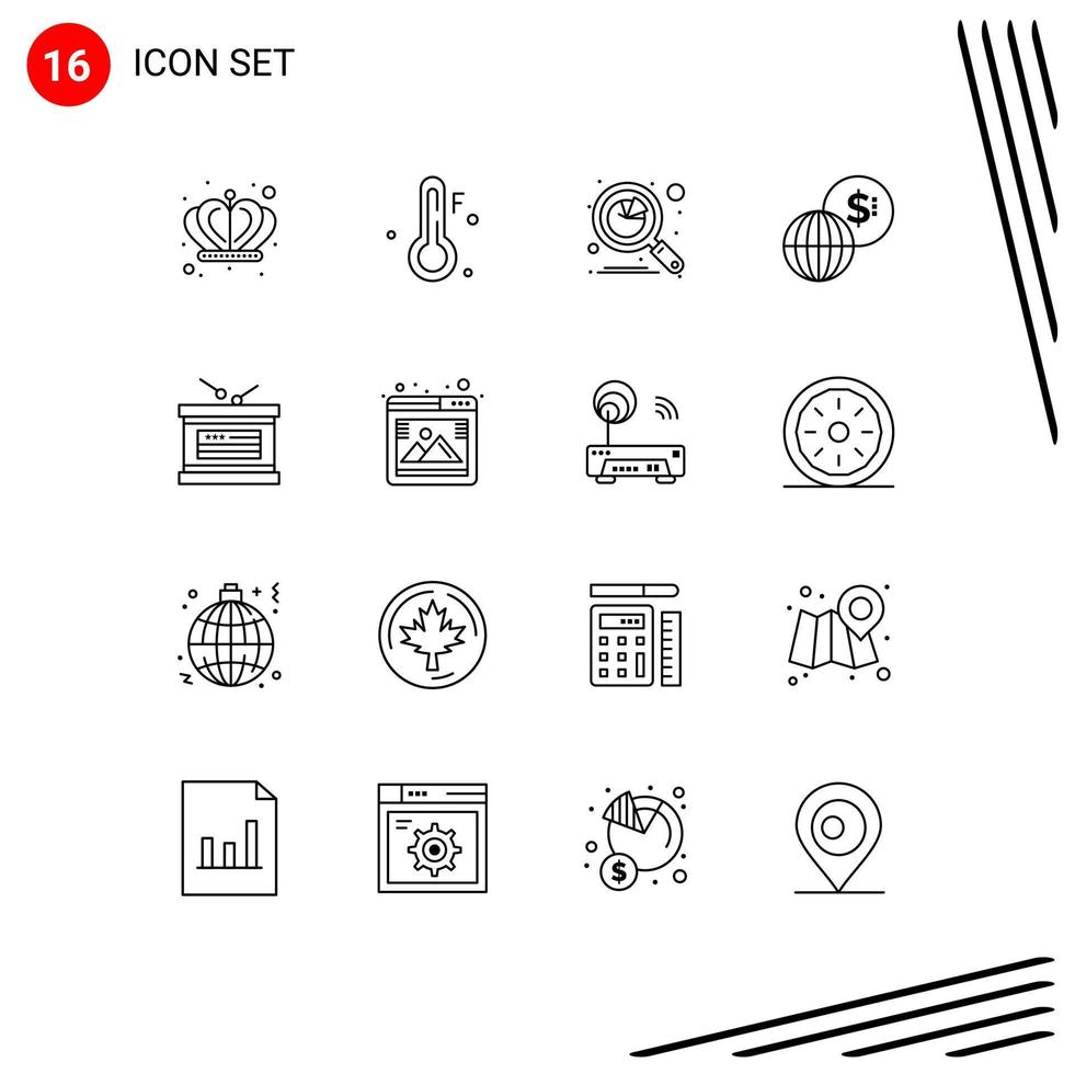 Editable Vector Line Pack of 16 Simple Outlines of independece drum data modern global Editable Vector Design Elements