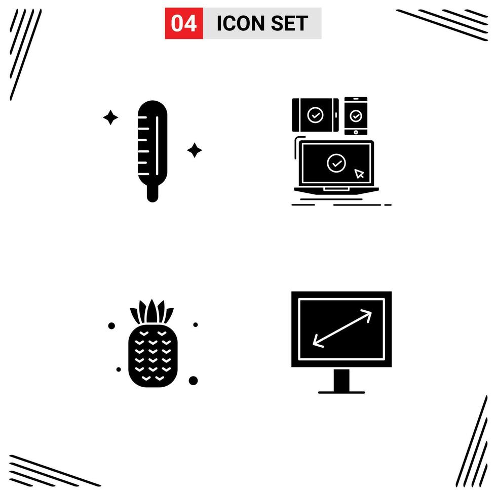 Pack of 4 Modern Solid Glyphs Signs and Symbols for Web Print Media such as cold food thermometer mobile pineapple Editable Vector Design Elements