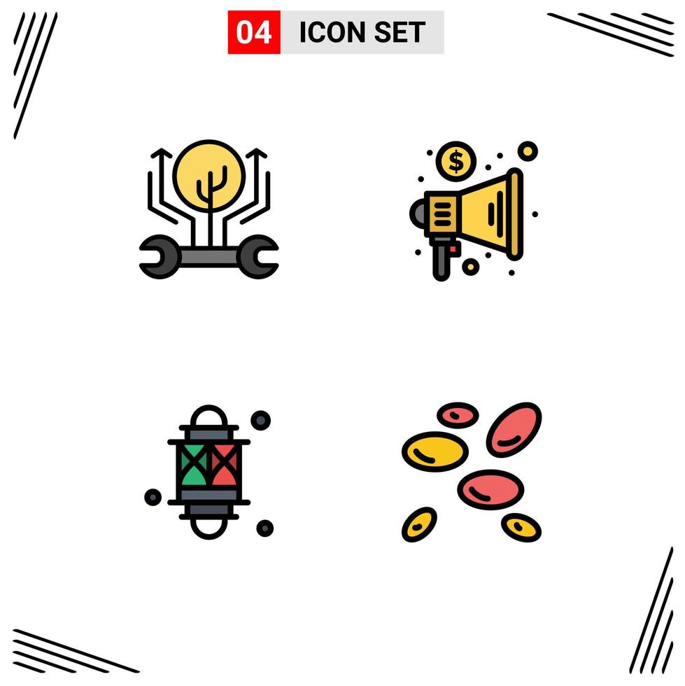 Set of 4 Modern UI Icons Symbols Signs for development lantern hack marketing ramadan Editable Vector Design Elements