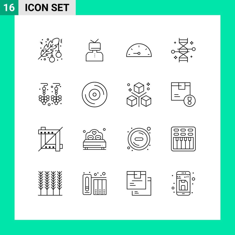 16 Universal Outline Signs Symbols of genetic research genetic engineering happy dna performance Editable Vector Design Elements