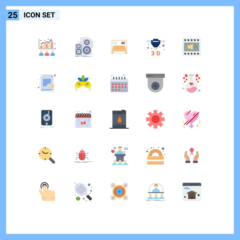 Mobile Interface Flat Color Set of 25 Pictograms of amplifier direct speaker printing bedroom Editable Vector Design Elements