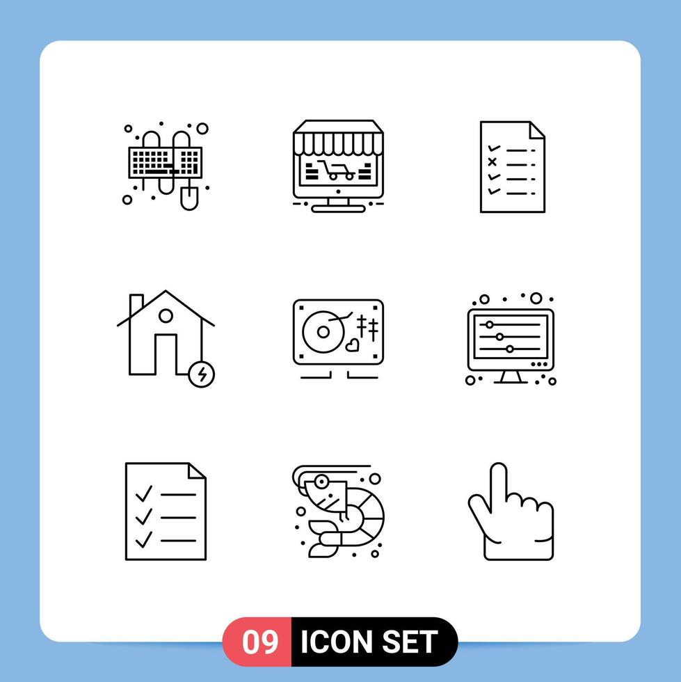 Modern Set of 9 Outlines and symbols such as music electricity shopping charge battery Editable Vector Design Elements