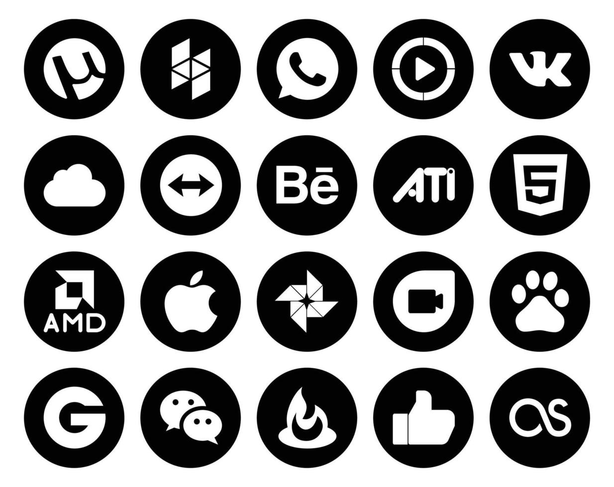 20 Social Media Icon Pack Including wechat baidu behance google duo apple vector