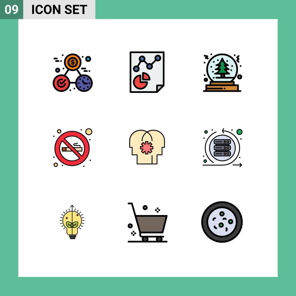 Set of 9 Modern UI Icons Symbols Signs for mind brain christmas sign cigarette Editable Vector Design Elements
