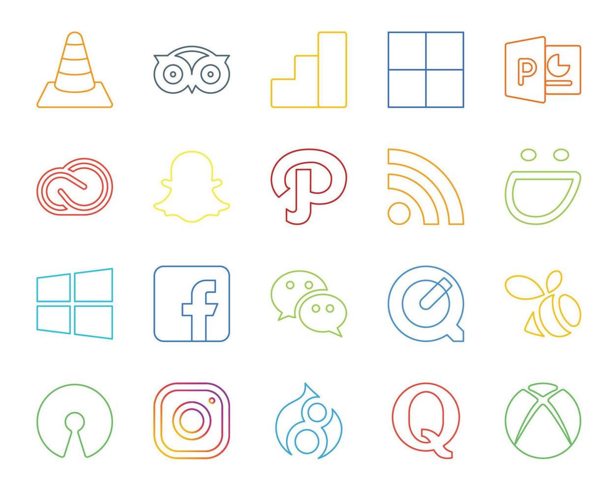 20 Social Media Icon Pack Including wechat windows creative cloud smugmug path vector