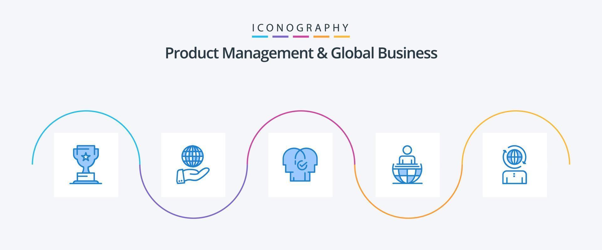 Product Managment And Global Business Blue 5 Icon Pack Including business. international. business. business. selection vector