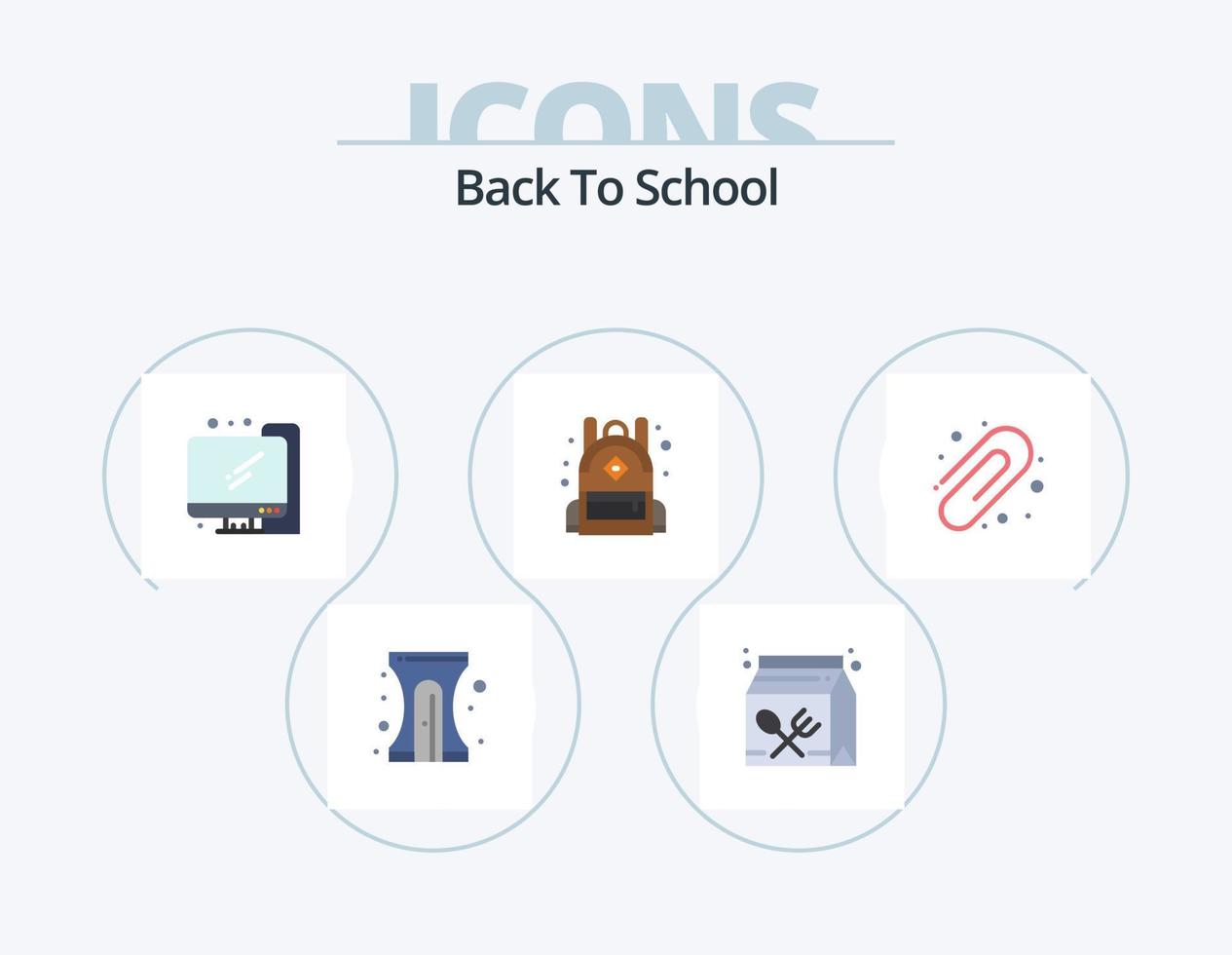 Back To School Flat Icon Pack 5 Icon Design. paper clip. back to school. lunch. school. bag vector