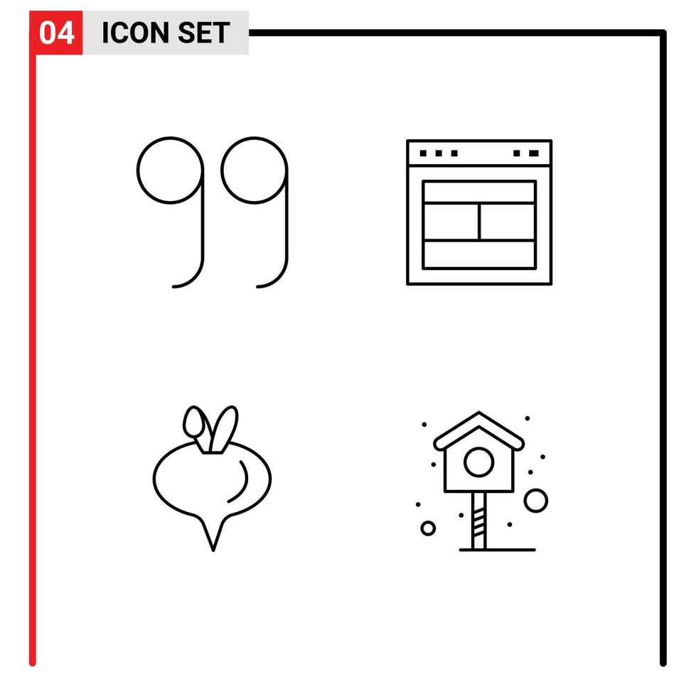 paquete de iconos de vector de stock de 4 signos y símbolos de línea para elementos de diseño de vector editables de casa de sitio web de diseño vegetal cercano