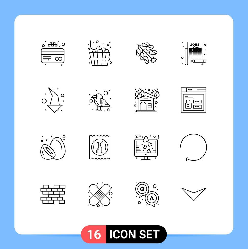 Group of 16 Modern Outlines Set for down left chinese arrow news paper Editable Vector Design Elements