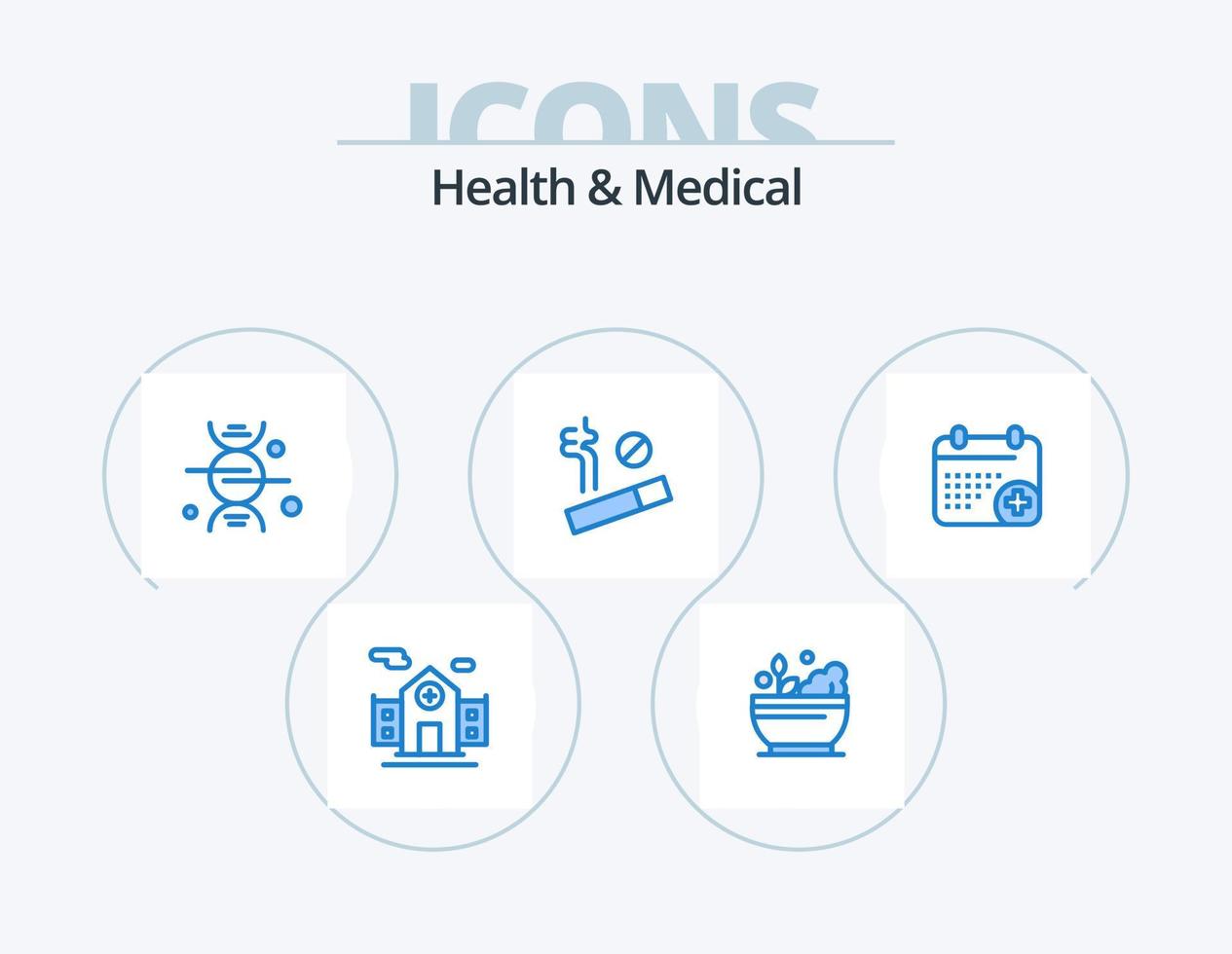 Health And Medical Blue Icon Pack 5 Icon Design. day. calender. bone. medical. smoke vector