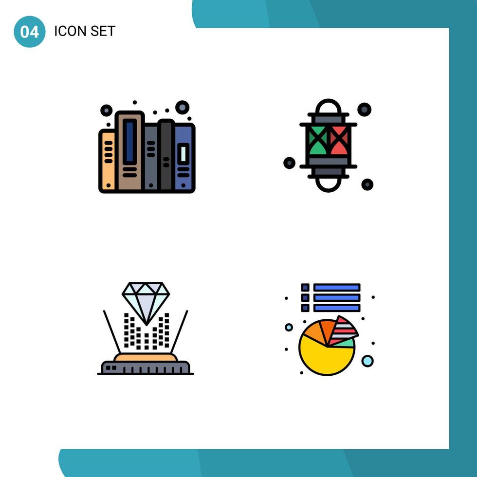 Group of 4 Modern Filledline Flat Colors Set for history hologram files ramadan technology Editable Vector Design Elements