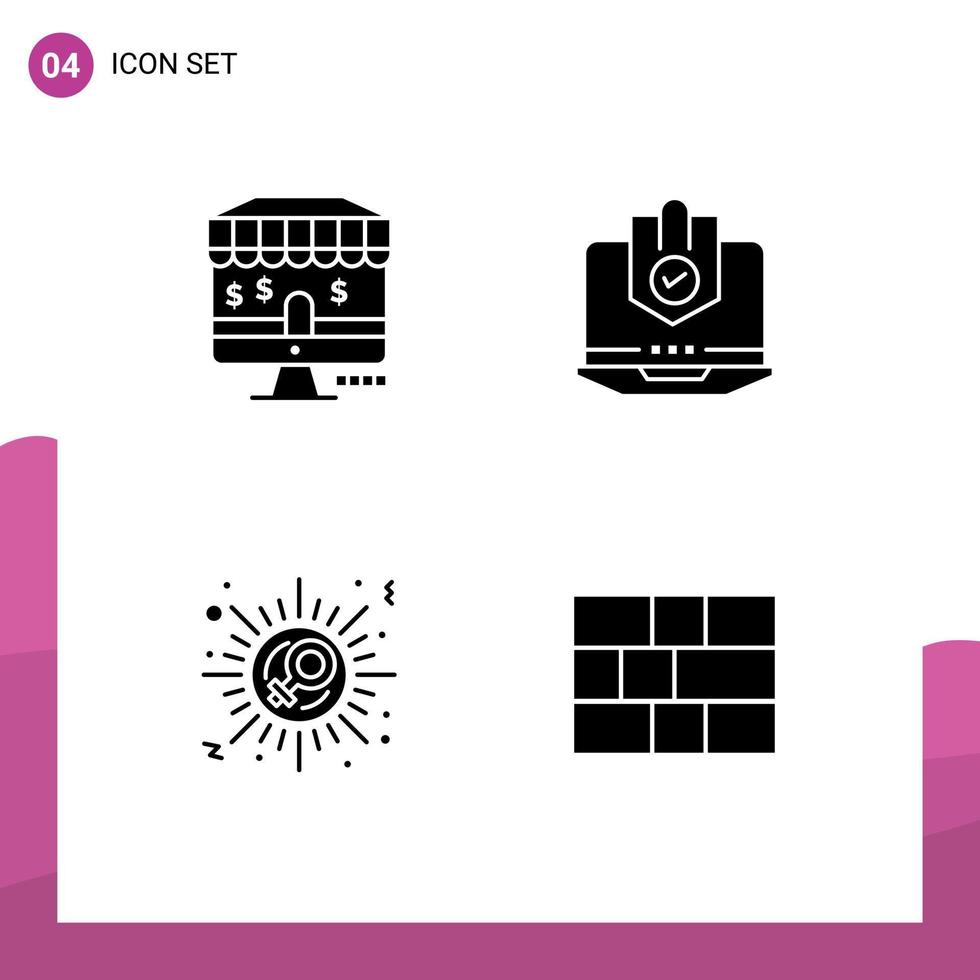 4 Solid Glyph concept for Websites Mobile and Apps online security antivirus laptop sign Editable Vector Design Elements