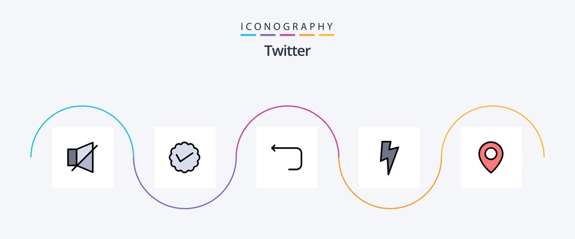 Twitter Line Filled Flat 5 Icon Pack Including location. media. twitter. power. back vector