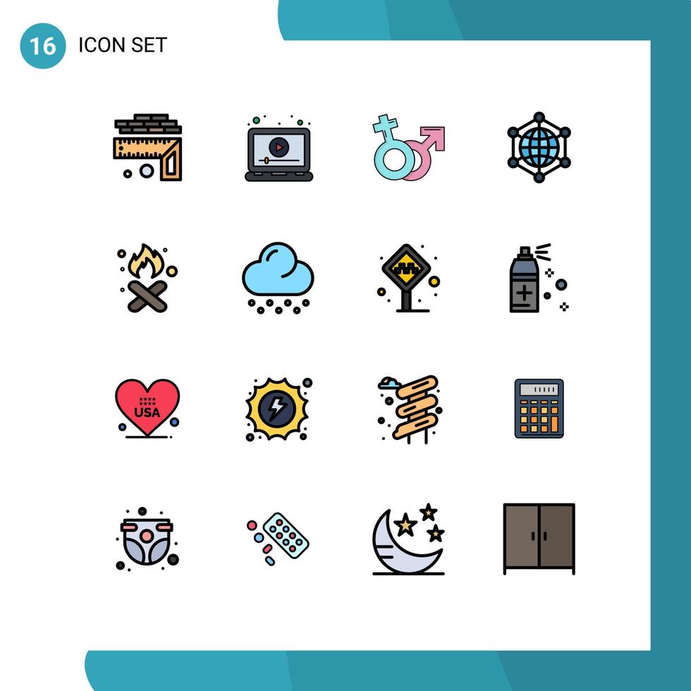 16 User Interface Flat Color Filled Line Pack of modern Signs and Symbols of web data video analytics male Editable Creative Vector Design Elements