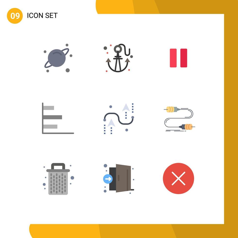 Modern Set of 9 Flat Colors Pictograph of design coding media performance graphic Editable Vector Design Elements